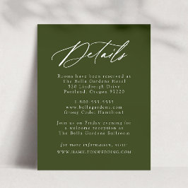 Tarjeta De Recepción Elegante caligrafía Olive Green Bodas Detalles