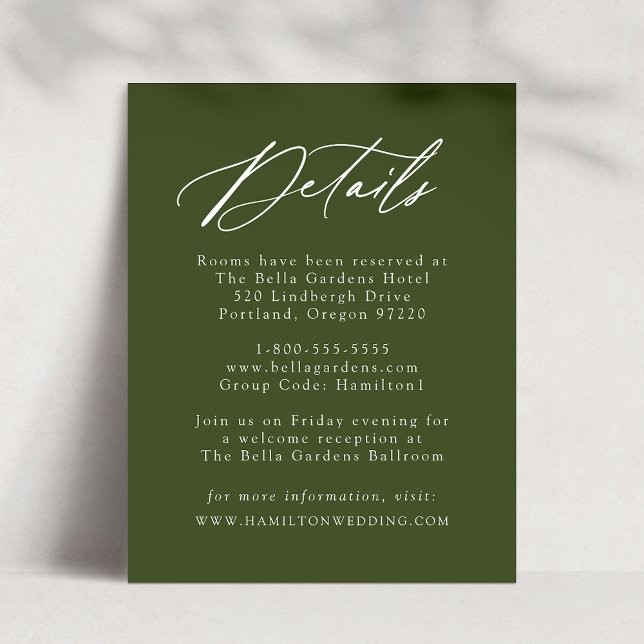 Tarjeta De Recepción Elegante caligrafía Olive Green Bodas Detalles (Subido por el creador)