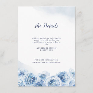 Tarjeta De Recepción Elegante caligrafía polvoriento boda floral azul