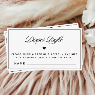 Tarjeta De Recepción Elegante caligrafía Raffle de pañales blancos y ne
