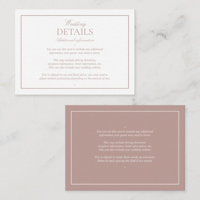 Tarjeta De Recepción Elegante caligrafía Rosa Boda detalles (Anverso / Reverso)