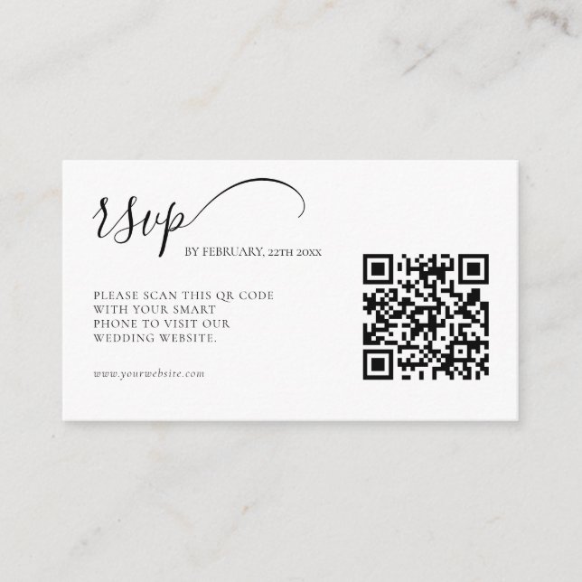 Tarjeta De Recepción Elegante caligrafía RSVP Boda de código QR (Anverso)