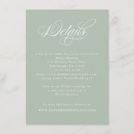 Tarjeta De Recepción Elegante caligrafía Sage Green Bodas Detalles