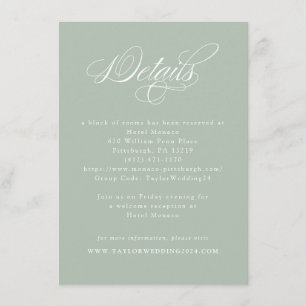 Tarjeta De Recepción Elegante caligrafía Sage Green Bodas Detalles