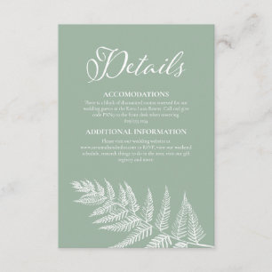 Tarjeta De Recepción Elegante caligrafía Sage Green Bodas Detalles