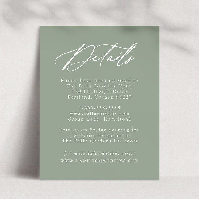 Tarjeta De Recepción Elegante caligrafía Sage Green Bodas Detalles (Subido por el creador)