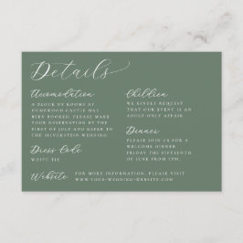 Tarjeta De Recepción Elegante caligrafía Sage Green Bodas Detalles