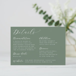 Tarjeta De Recepción Elegante caligrafía Sage Green Bodas Detalles