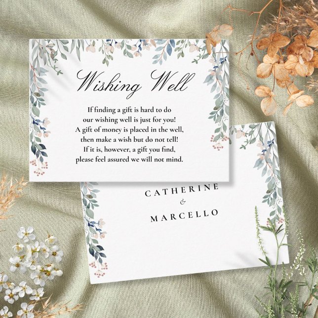Tarjeta De Recepción Elegante Cascada Floral Deseando Bien Boda (Elegant Floral Cascade Wishing Well Wedding Enclosure Card)