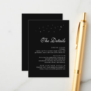 Tarjeta De Recepción Elegante Celestial Minimal Negro Boda Detalles
