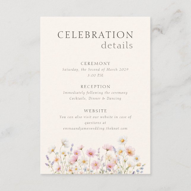 Tarjeta De Recepción Elegante ceremonia de boda de flores silvestres Re (Anverso)