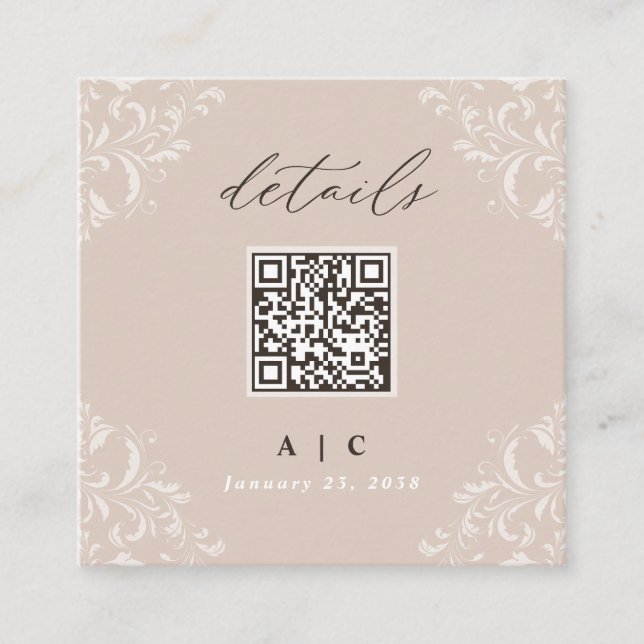 Tarjeta De Recepción Elegante Champagne Tan Boda de código QR Detalles (Anverso)
