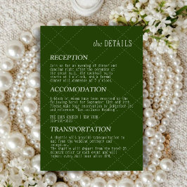 Tarjeta De Recepción Elegante Cheques Vintage Jardín Boda Verde