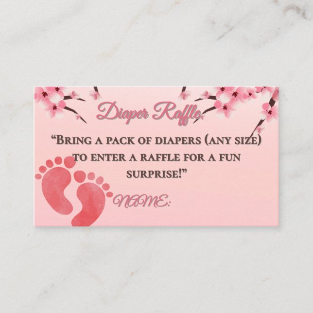 Tarjeta De Recepción Elegante Cherry Blossom Diaper Raffle (Anverso)