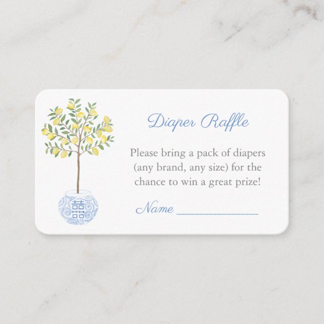 Tarjeta De Recepción Elegante Chinoiserie Diaper Raffle Boy Baby Shower (Anverso)