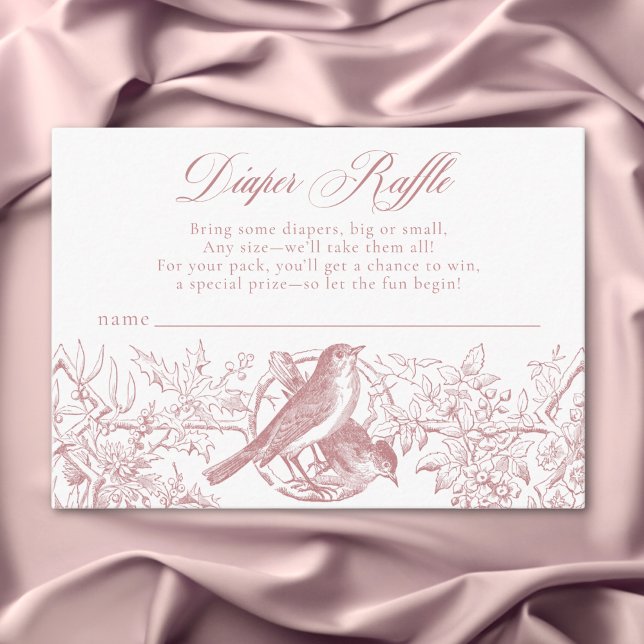 Tarjeta De Recepción Elegante Chinoiserie rosa Naturaleza Aves Diapé be (Elegant Pink Chinoiserie Nature Birds Baby Diaper Enclosure Card)