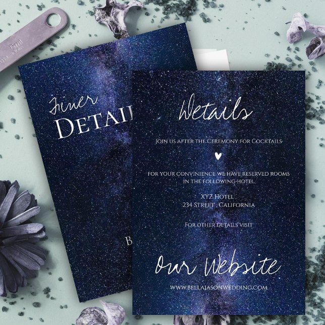 Tarjeta De Recepción Elegante cielo nocturno bajo los detalles del Boda (Elegant Night Sky Under The Stars Wedding Details Enclosure Card)