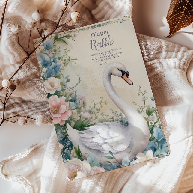 Tarjeta De Recepción Elegante cisne floral Rubor Diapper Rosa Raffle (Subido por el creador)