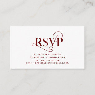 Tarjeta De Recepción Elegante clásico, fuente de Borgoña, RSVP respuest