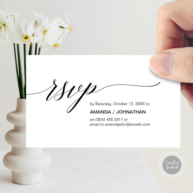 Tarjeta De Recepción Elegante clásico, guión negro, Fiesta RSVP (Elegant Classic Wedding, Party Invitation RSVP Enclosed Card, in Black and White)
