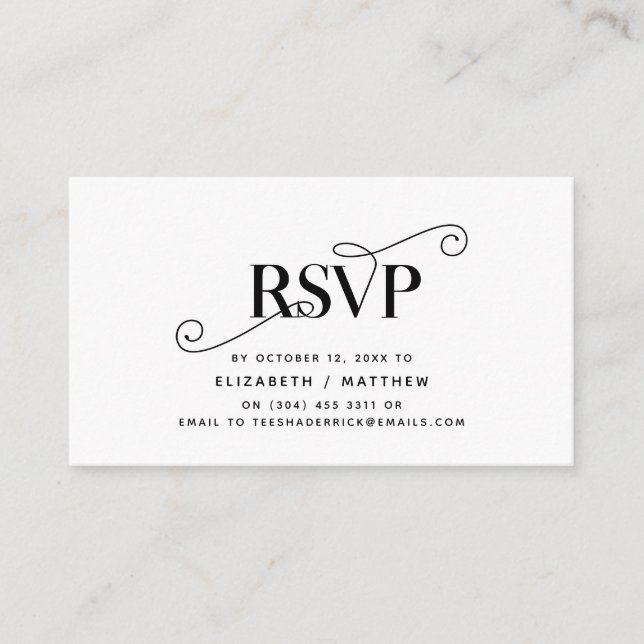 Tarjeta De Recepción Elegante clásico, guión negro, respuesta RSVP (Anverso)