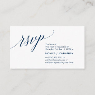 Tarjeta De Recepción Elegante Clásico Mínimo, Navy Blue Script, RSVP