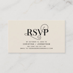 Tarjeta De Recepción Elegante clásico, negro y crema, RSVP responde