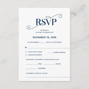 Tarjeta De Recepción Elegante Clásico, RSVP, Azul marino, Responder