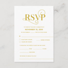 Tarjeta De Recepción Elegante Clásico, RSVP, Fuente de oro, Responder