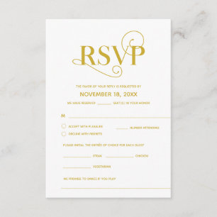 Tarjeta De Recepción Elegante Clásico, RSVP, Fuente de oro, Responder