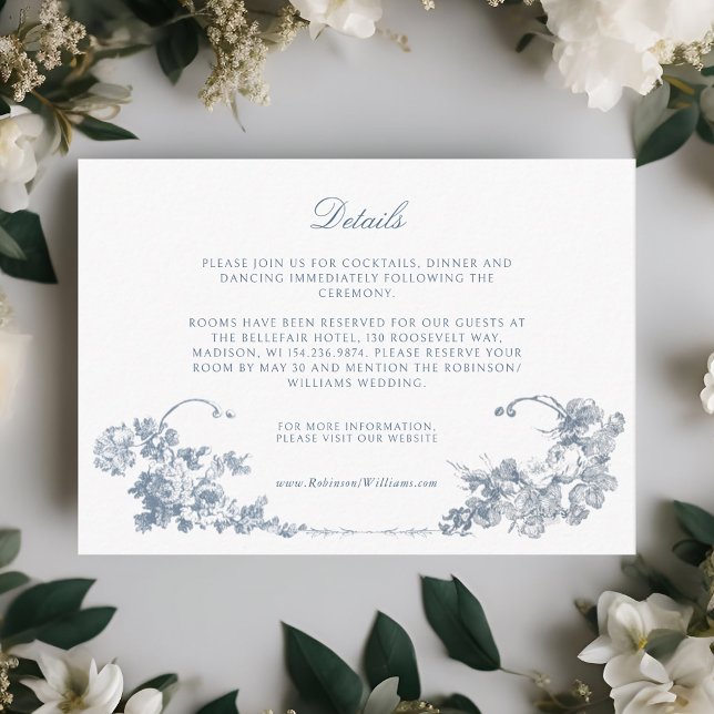 Tarjeta De Recepción Elegante Classic Dusty Blue Floral Francesa (Subido por el creador)