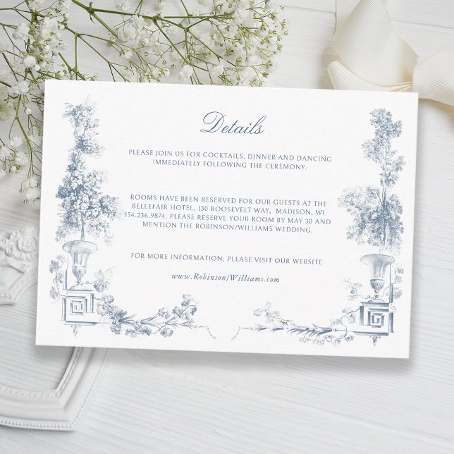 Tarjeta De Recepción Elegante Classic Dusty Blue Floral Francesa (Subido por el creador)