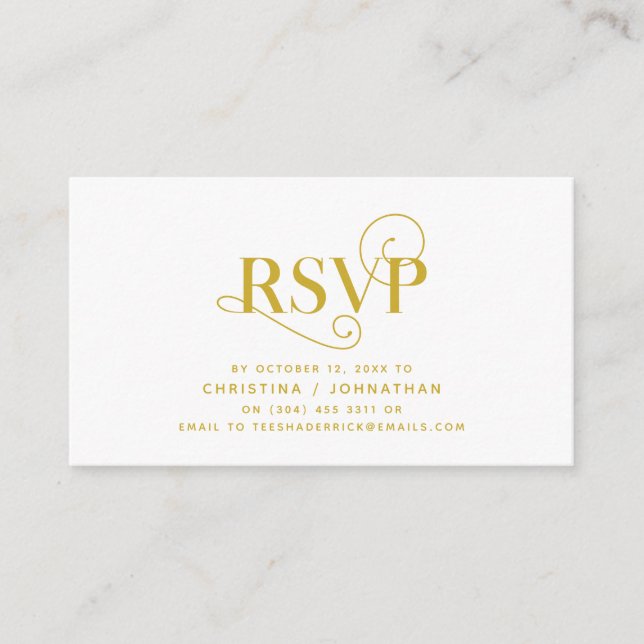 Tarjeta De Recepción Elegante Classic, Gold Script, RSVP responder (Anverso)