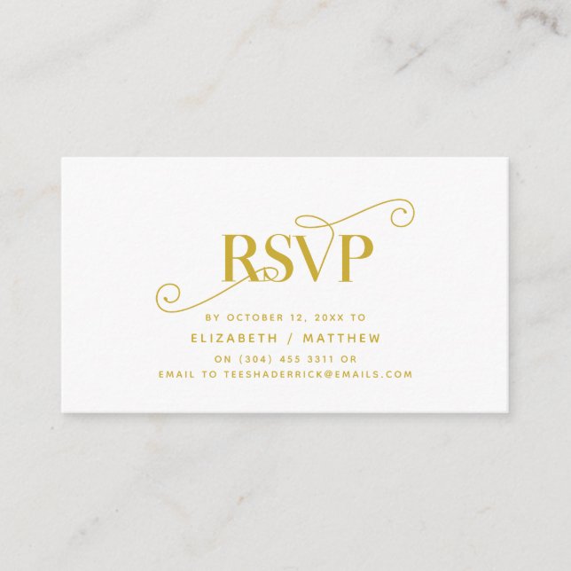 Tarjeta De Recepción Elegante Classic, Gold Script, RSVP responder (Anverso)