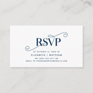 Tarjeta De Recepción Elegante Classic, Navy Blue Script, RSVP responder