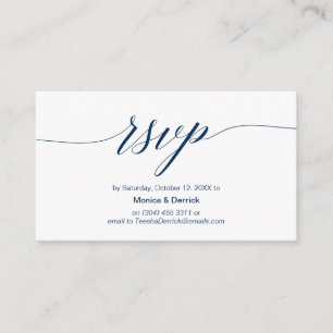 Tarjeta De Recepción Elegante Classic, Navy Blue Script, RSVP responder