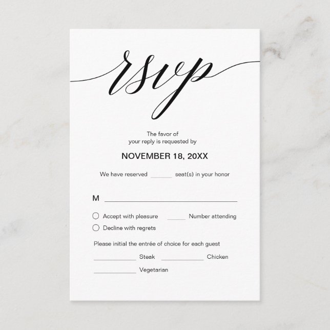 Tarjeta De Recepción Elegante Classic RSVP, Fuente negra, Responder (Anverso)