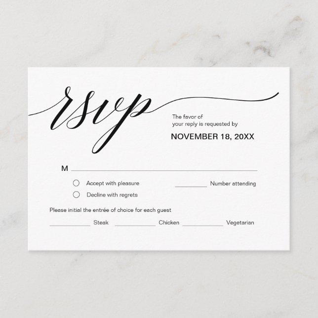 Tarjeta De Recepción Elegante Classic RSVP, Fuente negra, Responder (Anverso)
