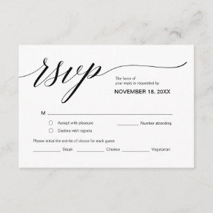 Tarjeta De Recepción Elegante Classic RSVP, Fuente negra, Responder