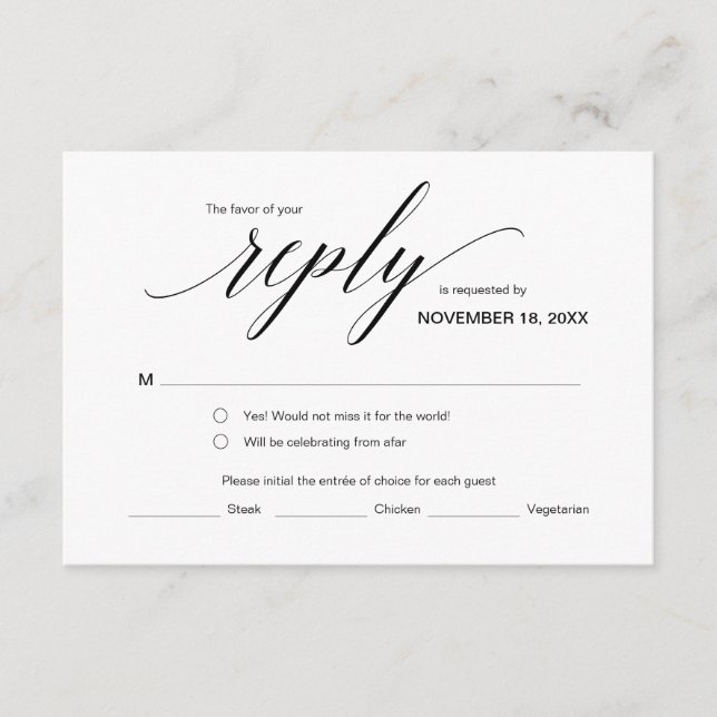 Tarjeta De Recepción Elegante Classic RSVP, Fuente negra, Responder (Anverso)