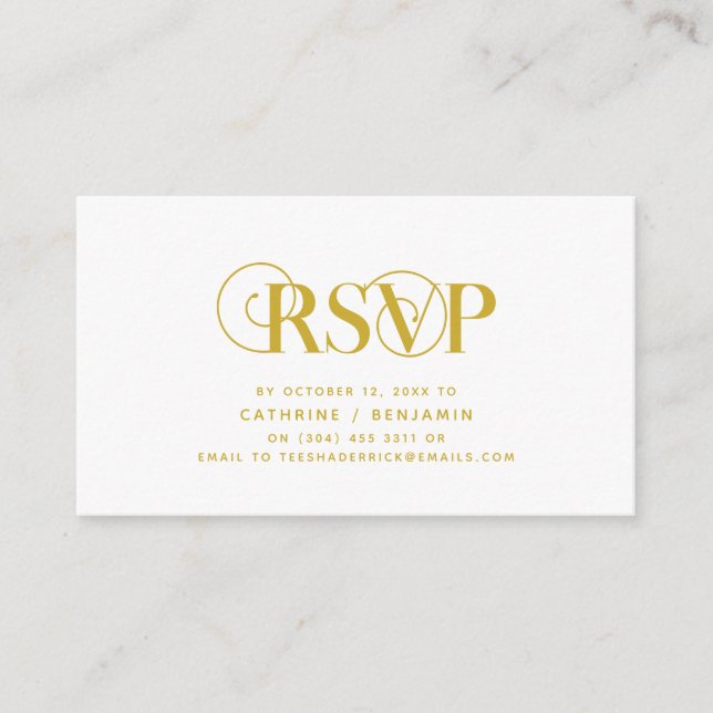 Tarjeta De Recepción Elegante Classy, amarillo con guión dorado, RSVP r (Anverso)