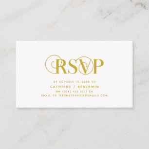 Tarjeta De Recepción Elegante Classy, amarillo con guión dorado, RSVP r