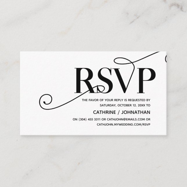 Tarjeta De Recepción Elegante Classy, Black Script, RSVP responden (Anverso)