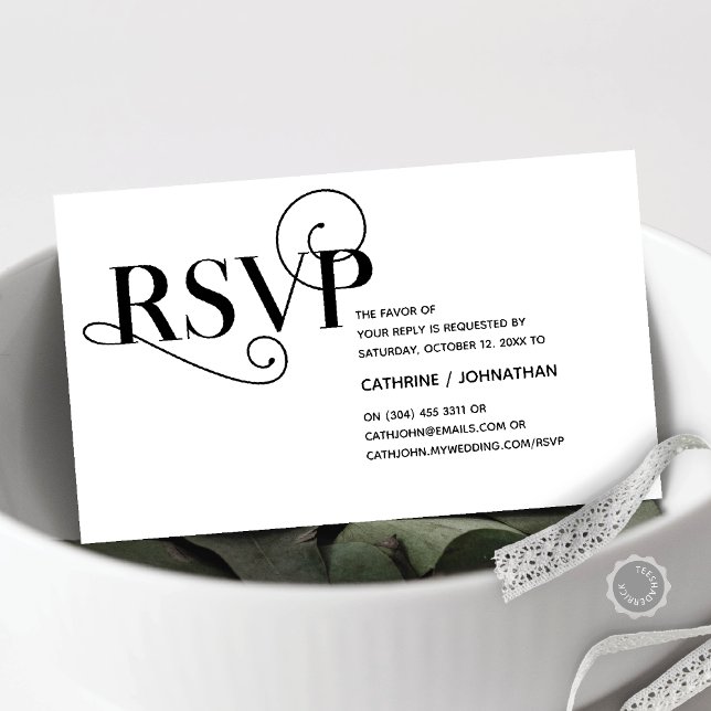 Tarjeta De Recepción Elegante Classy, Black Script, RSVP responden (Elegant Classy, Invitation RSVP respond Enclosure Card, in Classy Black and White themed)