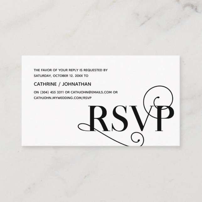 Tarjeta De Recepción Elegante Classy, Black Script, RSVP responden (Anverso)