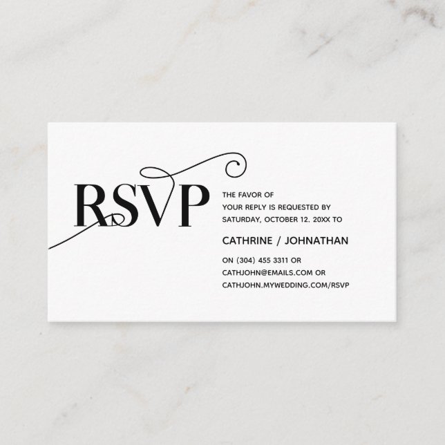 Tarjeta De Recepción Elegante Classy, Black Script, RSVP responden (Anverso)