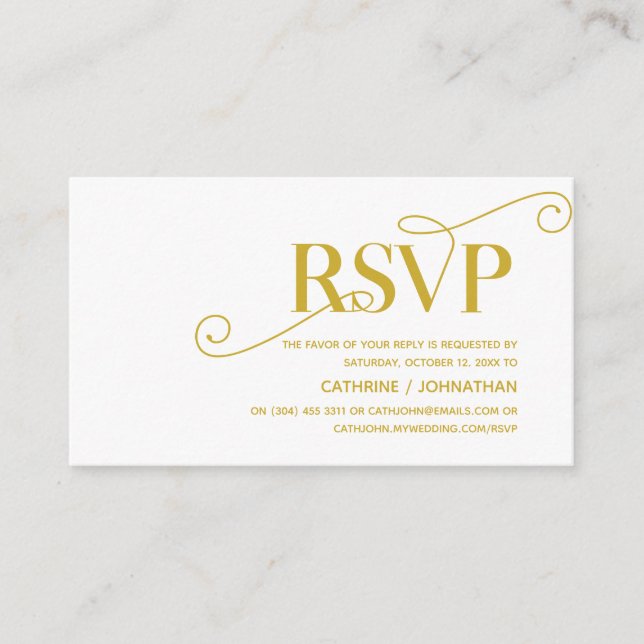 Tarjeta De Recepción Elegante Classy, Gold Script, RSVP responder (Anverso)
