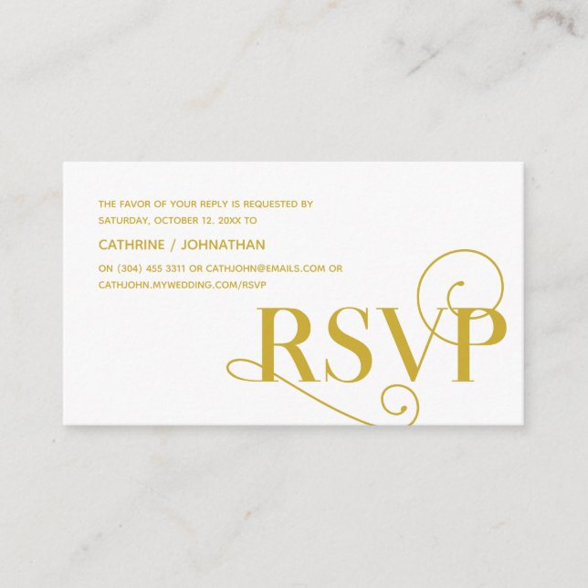 Tarjeta De Recepción Elegante Classy, Gold Script, RSVP responder (Anverso)