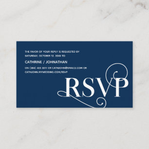 Tarjeta De Recepción Elegante Classy, Navy Blue Script, RSVP responde