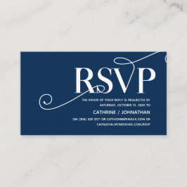 Tarjeta De Recepción Elegante Classy, Navy Blue Script, RSVP responden